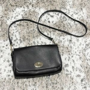 Coach Penny Pocket navy blue and gold crossbody flap leather handbag purse